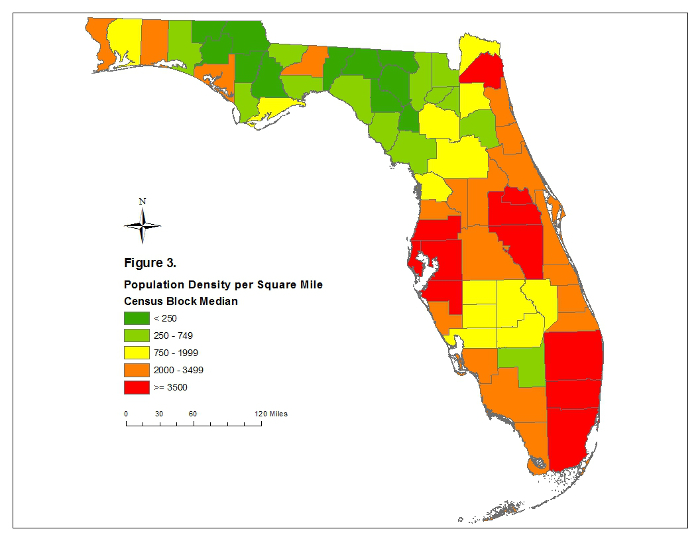 Florida County Population Map Measuring Population Density for Counties in Florida | .bebr 
