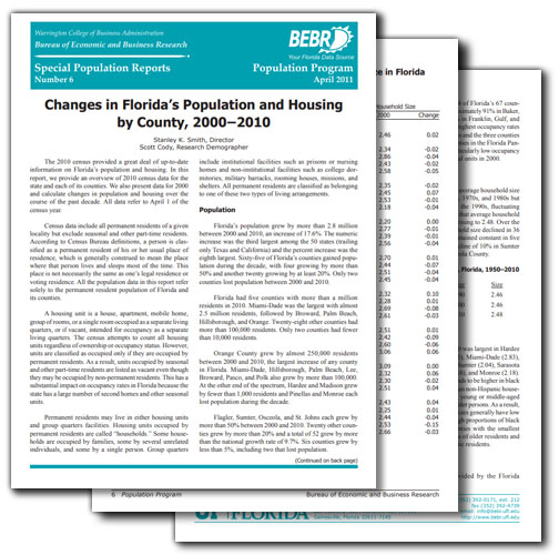 SPR No. 6: Changes in Florida’s Population and Housing by County, 2000-2010