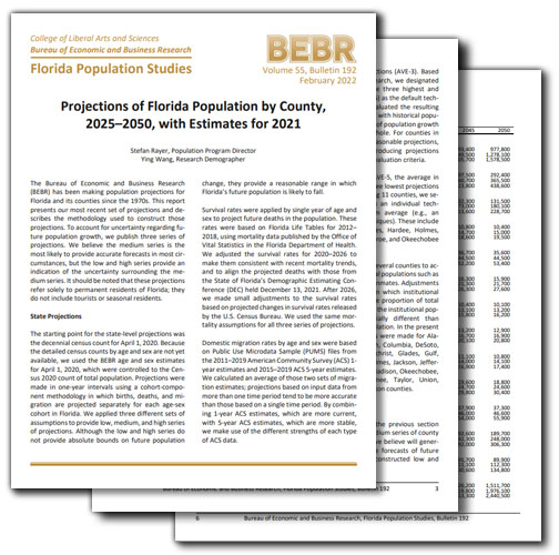 Projections of Florida Population by County, 2025–2050, with Estimates for 2021